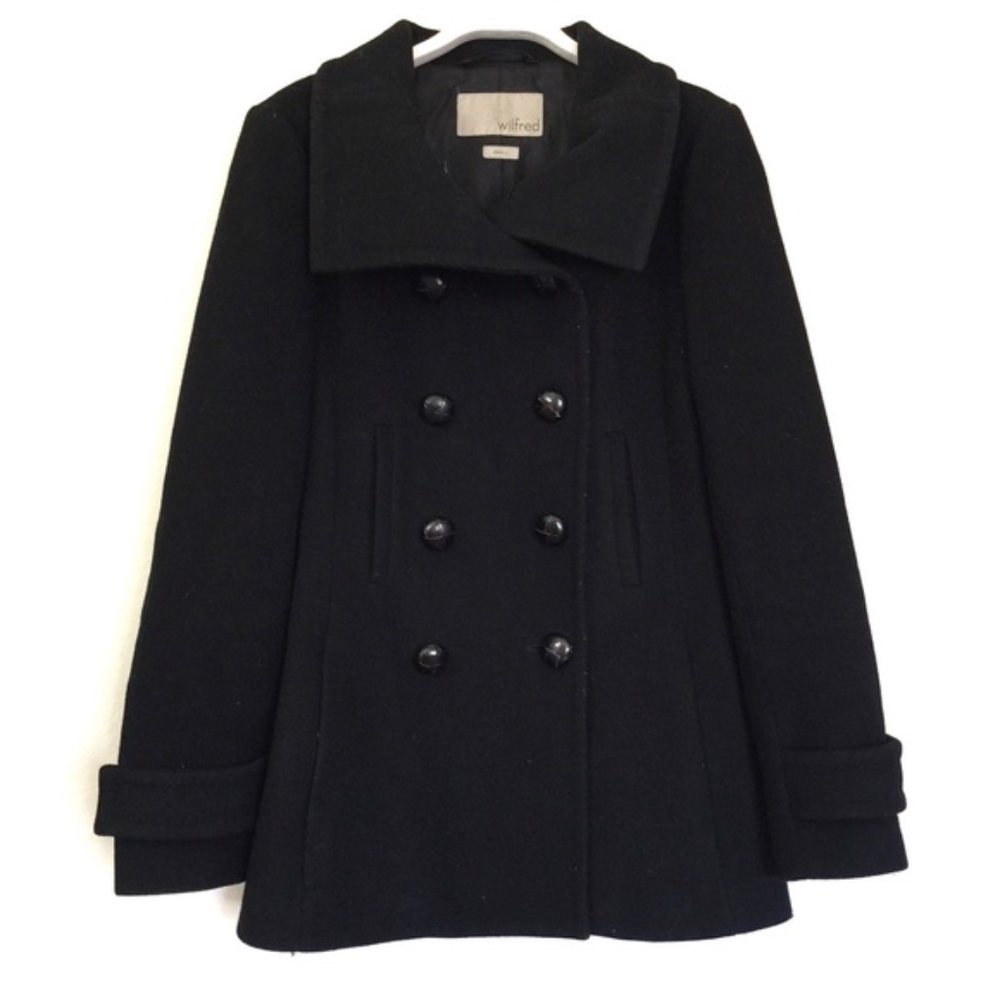 Wilfred Black Double Breasted Wool Pea Coat S